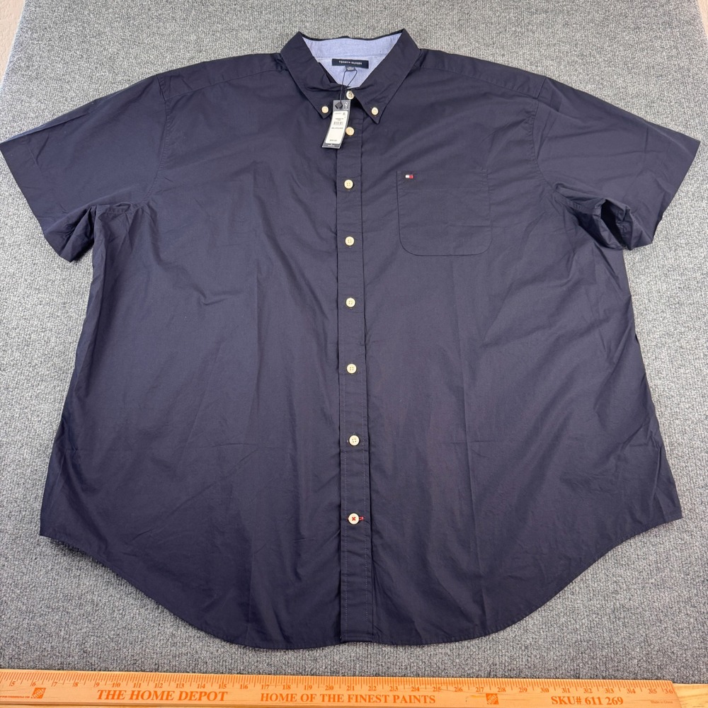 Tommy Hilfiger Button Down Shirt Mens 4XL Navy New Short Sleeve Cotton Core